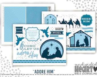 Bible Journaling Tip-Ins Printable Inserts | Adore Him Creative Christian Faith Christmas Set (Instant Download)
