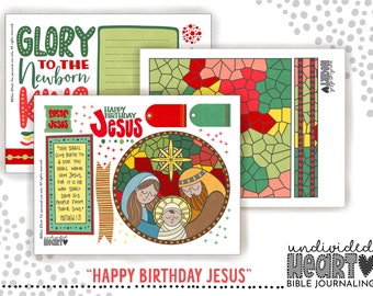 Bible Journaling Tip-Ins Printable Inserts | Happy Birthday Jesus Christian Faith Christmas Set (Instant Download)