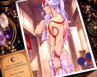 Lámina artística de anime "Casa de baños" de Arataki Itto, 5x7 pulgadas, decoración de pared de juegos de fantasía.