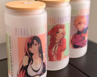 FF 7 Cloud, Aerith, & Tifa | 16oz Frosted Libbey Can Cup