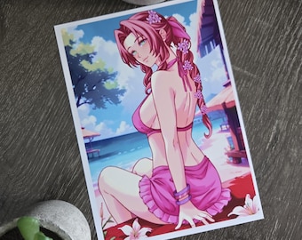 Beach Aerith | Anime-Style Art Print (5x7)