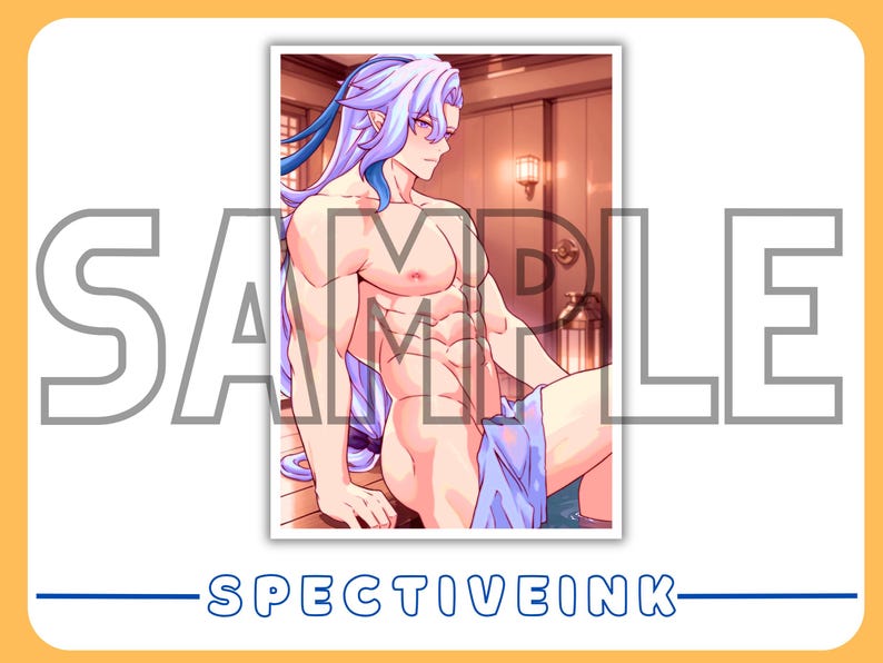 Neuvillette Bathhouse Anime Art Print, 5x7 Fantasy Gaming Wall Decor image 2