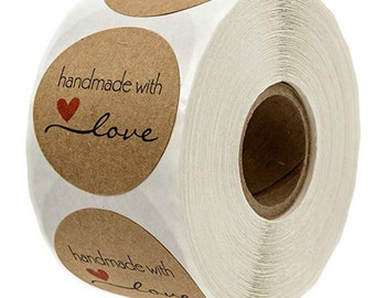 500 Handmade With Love Stickers Handmade Label Stickers Adhesive Sticker Kraft Round Natural Kraft