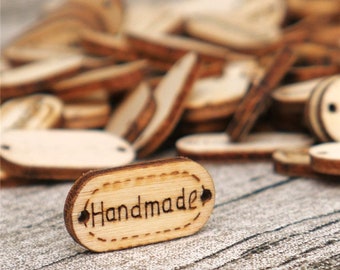 Natural Wood Handmade Tag 100 Pcs Wooden Button Handmade tags Wood Sewing Accessories For Clothes Handmade Scrapbooking Craft DIY