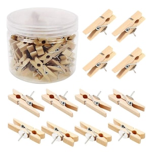 Blank Wooden Clips Paper Photo DIY Push Pins Peg Thumbtacks Clothespins with Box