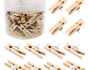 Blank Wooden Clips Paper Photo DIY Push Pins Peg Thumbtacks Clothespins with Box