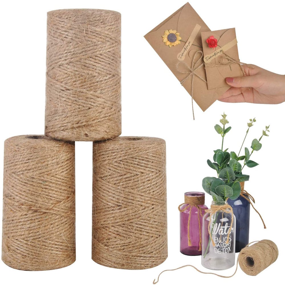 Natural Jute Twine String Thin Ribbon Hemp Twine for Wrapping Christmas, Crafts