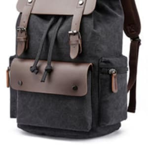 Vegan Leather Drawstring Canvas Vintage Laptop Backpack