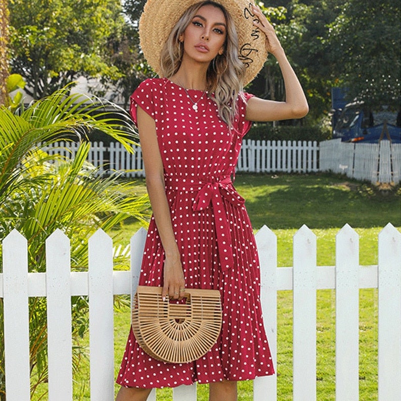 Summer Dresses for Women High Waist Midi Elegant Pleated Polka Etsy