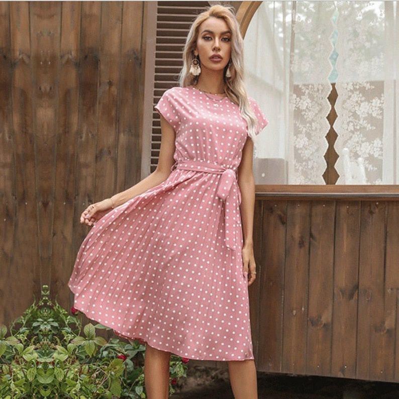 Summer Dresses for Women High Waist Midi Elegant Pleated Polka Etsy