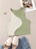 Cute Preppy Style Patchwork Tank Top Summer Crewneck Sleeveless Bodycon Crop Tops Y2K Clothes Streetwear Baby Tee Vest 