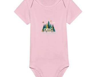 Baby Onesie: Soft Cotton with Tiny Adventurer Design - Easy Diaper Access
