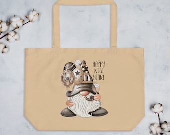 Large organic tote bag | Happy New Year tote bag