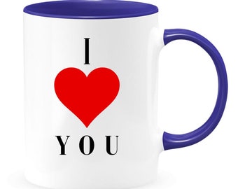 I LOVE YOU with heart for Love| white coffee mug with Colored Inside and Handle| Coffee Mug for Family |  | Girlfriend gift | Birthday Gift