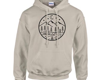 Forest Camper Hoodie - Mountain Pine Tree Sweatshirt - Camping Hiking Adventure Gift