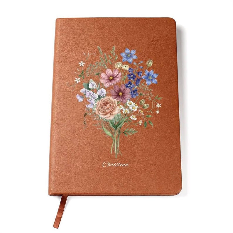 Personalized Floral Vegan Leather Journal — Eco-Friendly