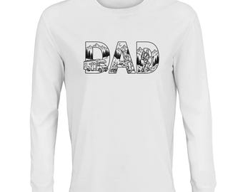 Dad Camping T-Shirt - Outdoor Hiking Line Art Tee - Fathers Day Gift