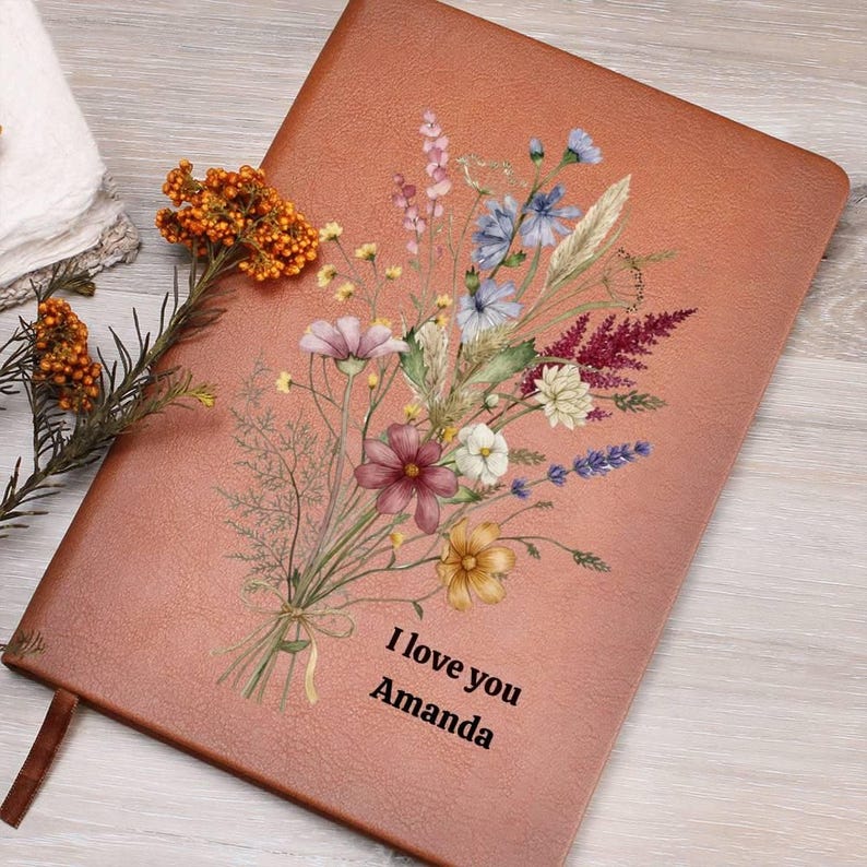 Personalized Floral Vegan Leather Journal