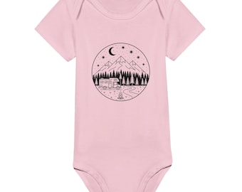 100% Cotton Baby Bodysuit, Mountain Forest Cabin Scene, Relaxed Fit (3-18M)