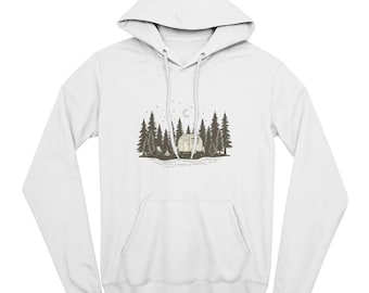 Unisex Forest Cabin Hoodie, Woodland Camping Adventure, Bella Canvas Fleece pullover
