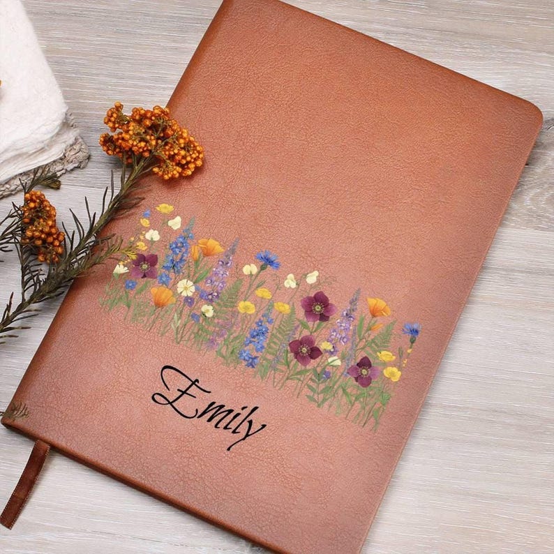 Personalized Wildflower Vegan Leather Journal