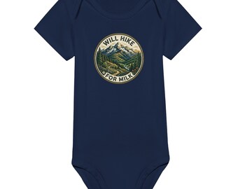 Will Hike For Milk Baby Onesie - Mountain Hiking Bodysuit - Adventure Shower Gift