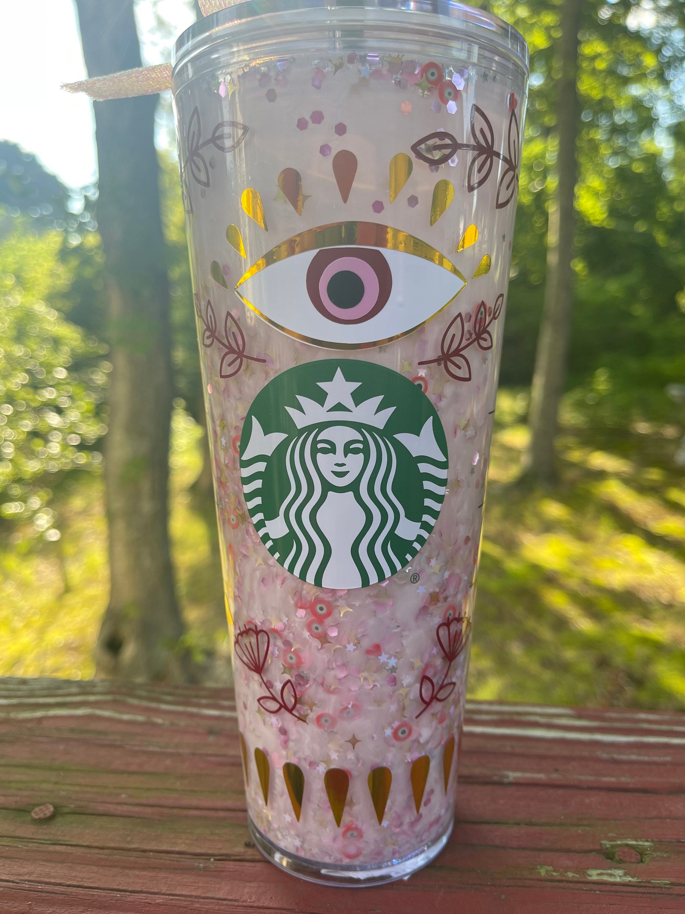 24oz Pink evil eye Snow Globe tumbler – SSxCustomCreations