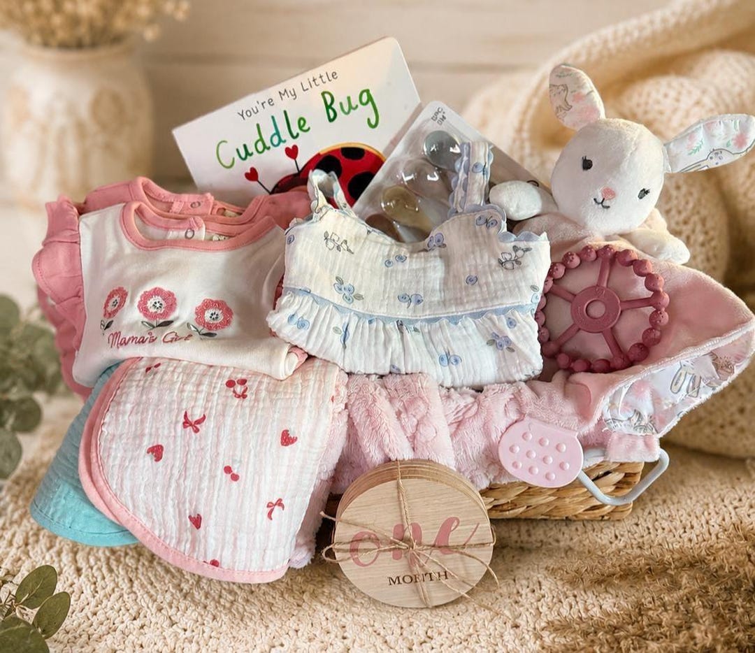 Gender Neutral Baby Gift Basket, Newborn Essentials, Plush Lovey ...