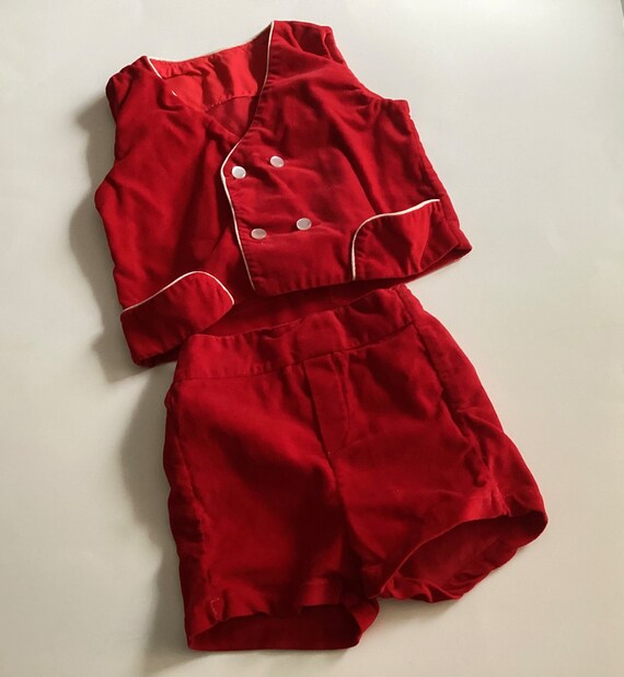 Baby Boy Red Velvet 2 Piece Outfit, Shorts and Ve… - image 6