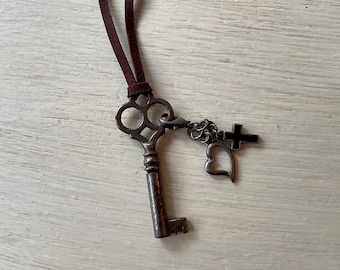 Skeleton Key Necklace, Authentic, Suede Cord, Great Valentine’s Day Gift, Key to My Heart