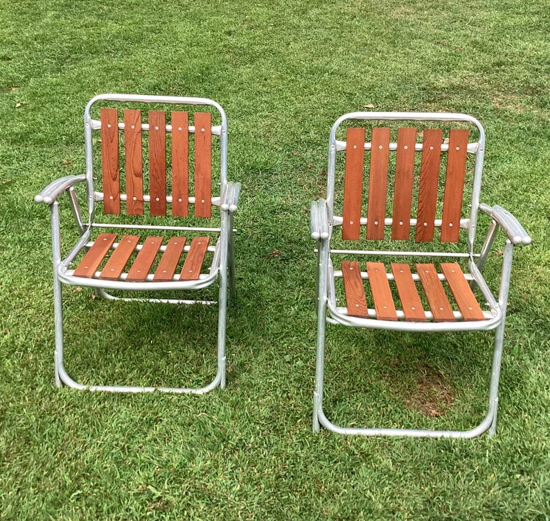 Redwood & Aluminum Lawn Chair ONLY 1 LEFT 5 Slats Outdoor Etsy