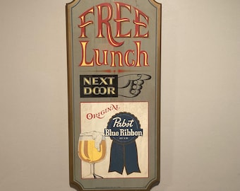 PABST Blue Ribbon BEER Sign, Wood Bar or Pub Sign, PBR Sign, Bar Memorabilia, Retro Barware, Beer Advertisement, Vintage 1970s