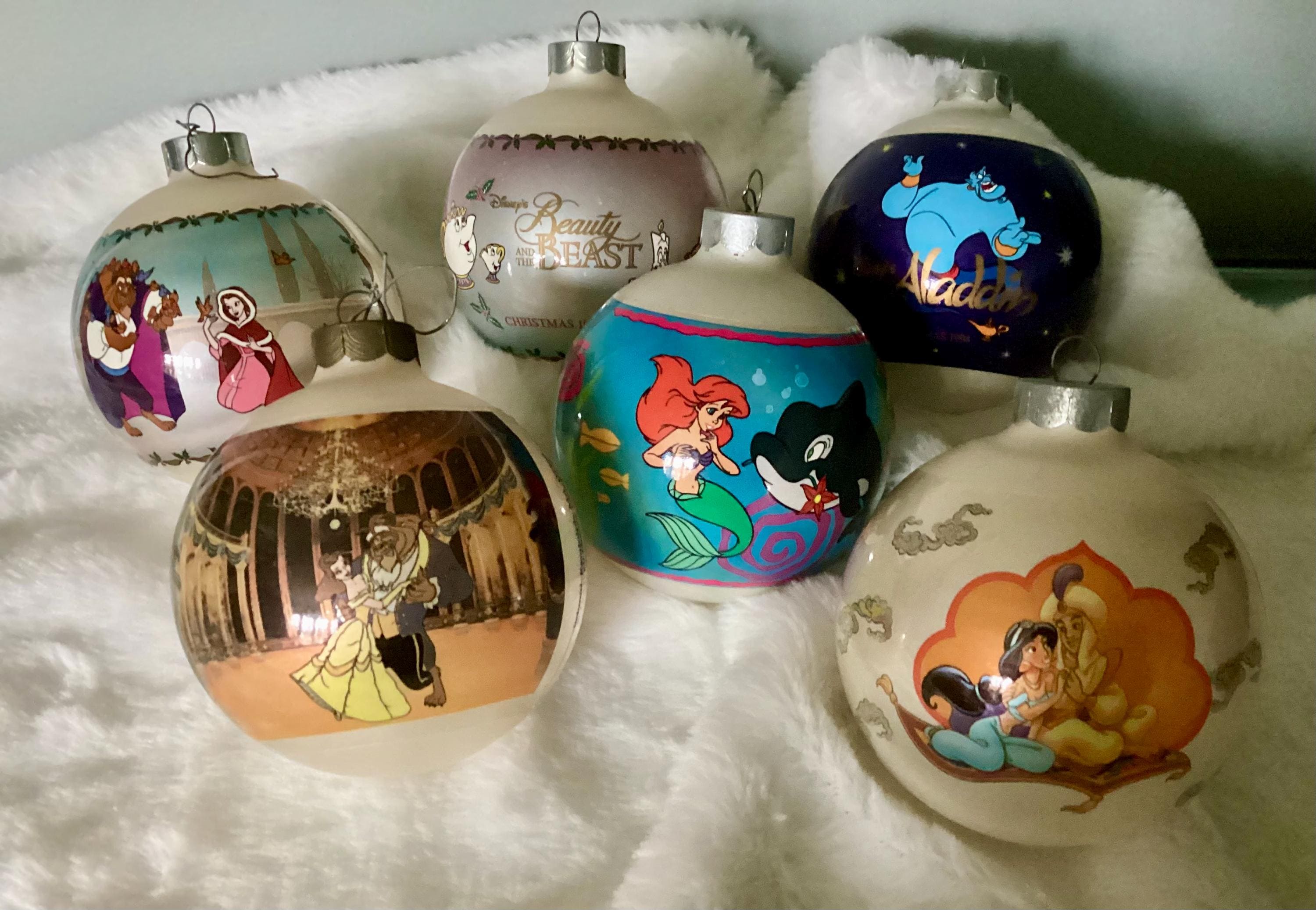 DISNEY Christmas Balls, BEAUTY & Beast, Little MERMAID, Aladdin