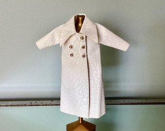 Dawn Doll LONG ‘n LEATHER COAT - WHiTE  Version, Full Length Maxi Coat with All 6 Shiny Gold Beads, Vintage 1970s