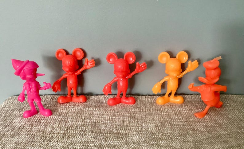 MARX Disney Toy Figures, Mickey Mouse, Donald Duck, Pinocchio, HOT NEON Colors!, 6 Inches, Louis Marx, Walt Disney, Vintage 1971 image 1