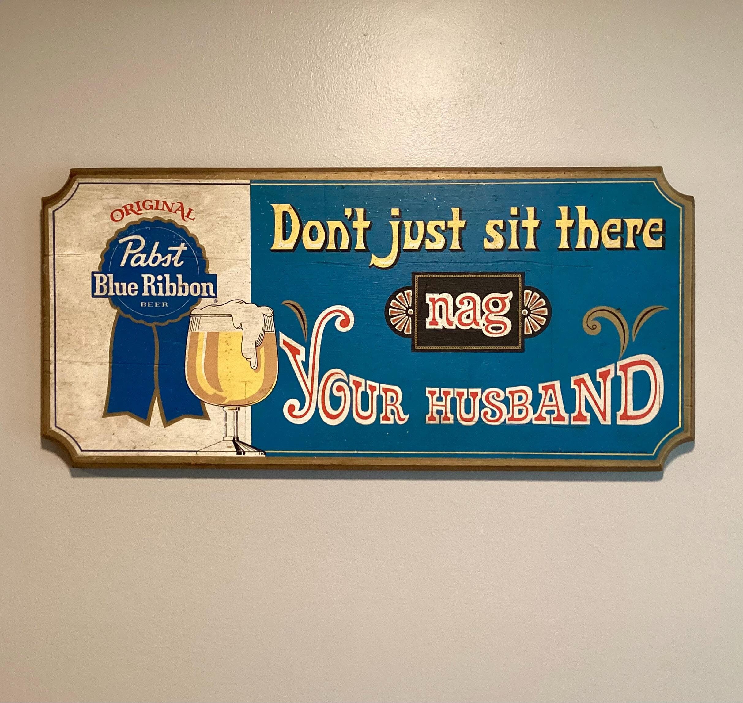 超希少‼︎Blue Ribbon BEER木製看板 PABST Blue Ribbon BEER Sign, Wood Bar or Pub Sign, PBR Sign, Bar
