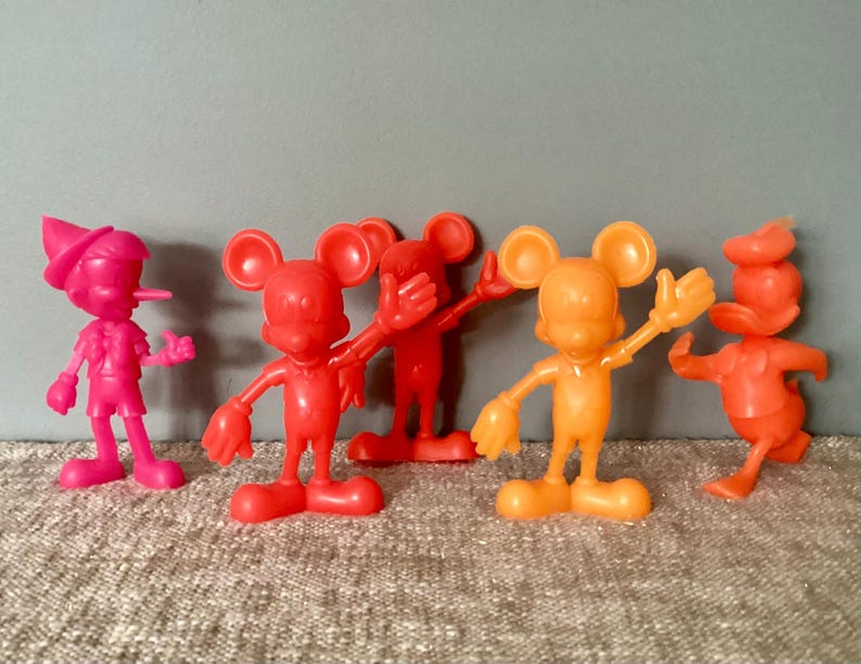 MARX Disney Toy Figures, Mickey Mouse, Donald Duck, Pinocchio, HOT NEON Colors!, 6 Inches, Louis Marx, Walt Disney, Vintage 1971 image 7