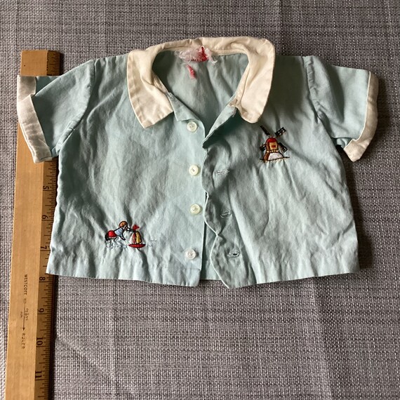 Baby Boy Blue Short Sleeve Shirt with Collar, Emb… - image 6