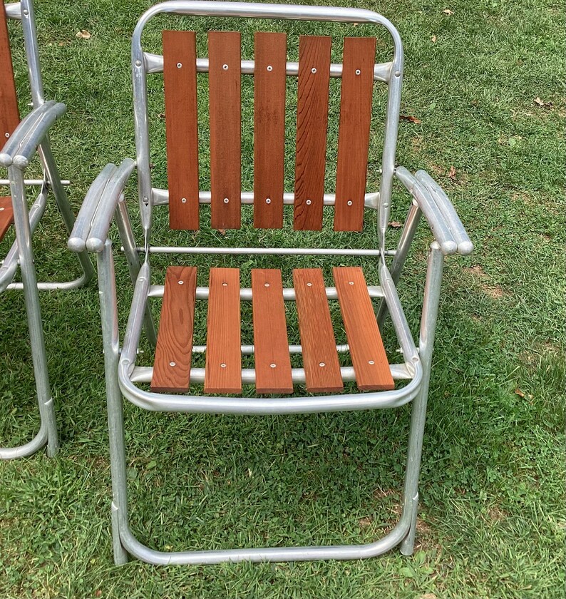 Redwood & Aluminum Lawn Chair ONLY 1 LEFT 5 Slats Outdoor Etsy