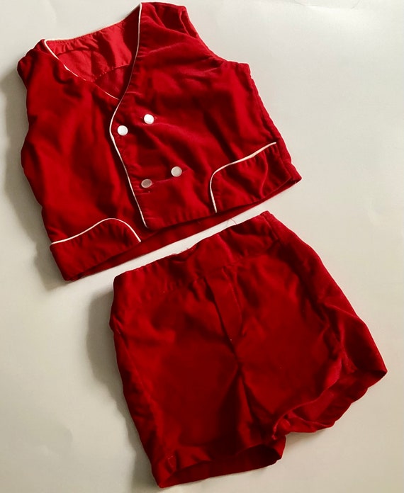 Baby Boy Red Velvet 2 Piece Outfit, Shorts and Ve… - image 1
