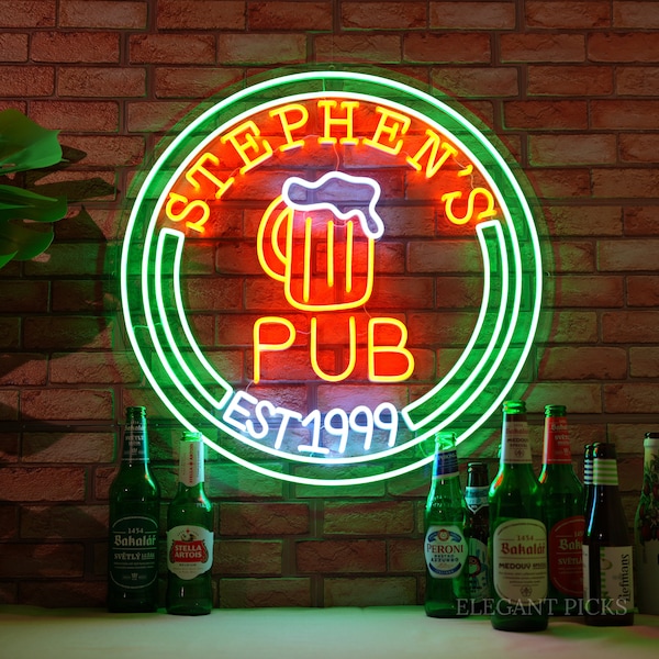 Custom Pub Beer Signage,Business Neon Lights,Neon Bar Sign,Led Lights Sign for Shop Store, Bar Circle Shape Neon Sign,Personalised Gift