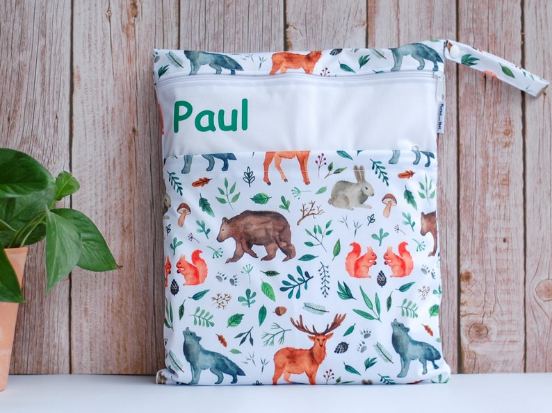 XL Personalizable wet bag, wet bag for cloth diapers WALDTIERE WEISS Paul