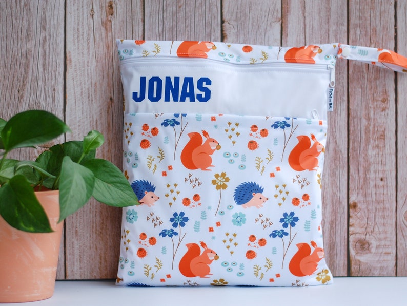 XL Personalizable wet bag, wet bag for cloth diapers EICHHÖRNCHEN  Jonas