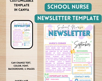 School Nurse Editable Newsletter Template | Newsletter Template | Nurse Info Resource Document | Cutomizable Template | Open House Resource