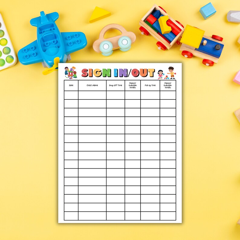Daycare Sign In, Sign Out Sheet Home Daycare Printable Printable ...