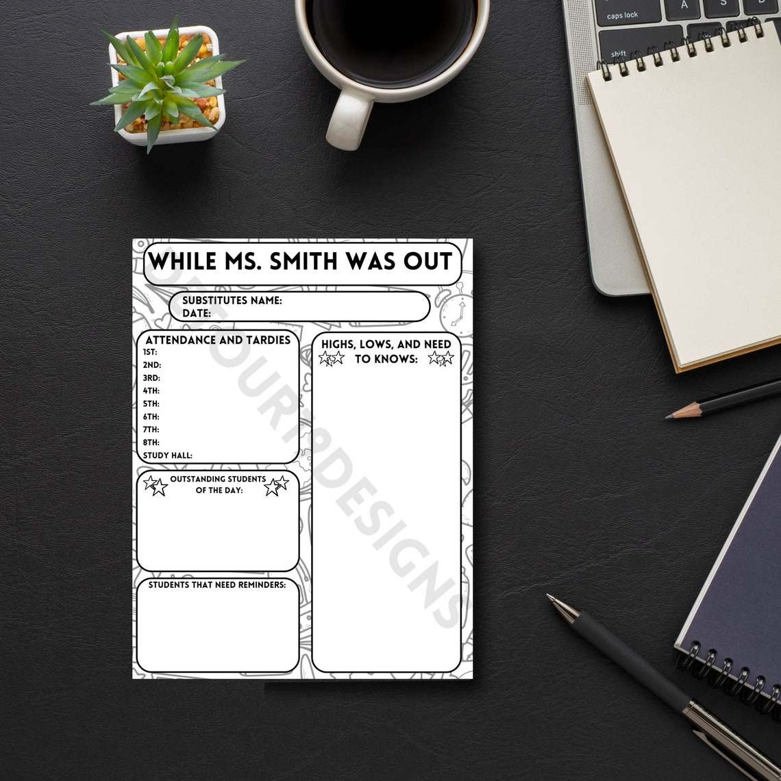 Editable Substitute Notes Template Sub Notes Printable Substitute Editable Substitute Notes Template Sub Notes Printable Substitute