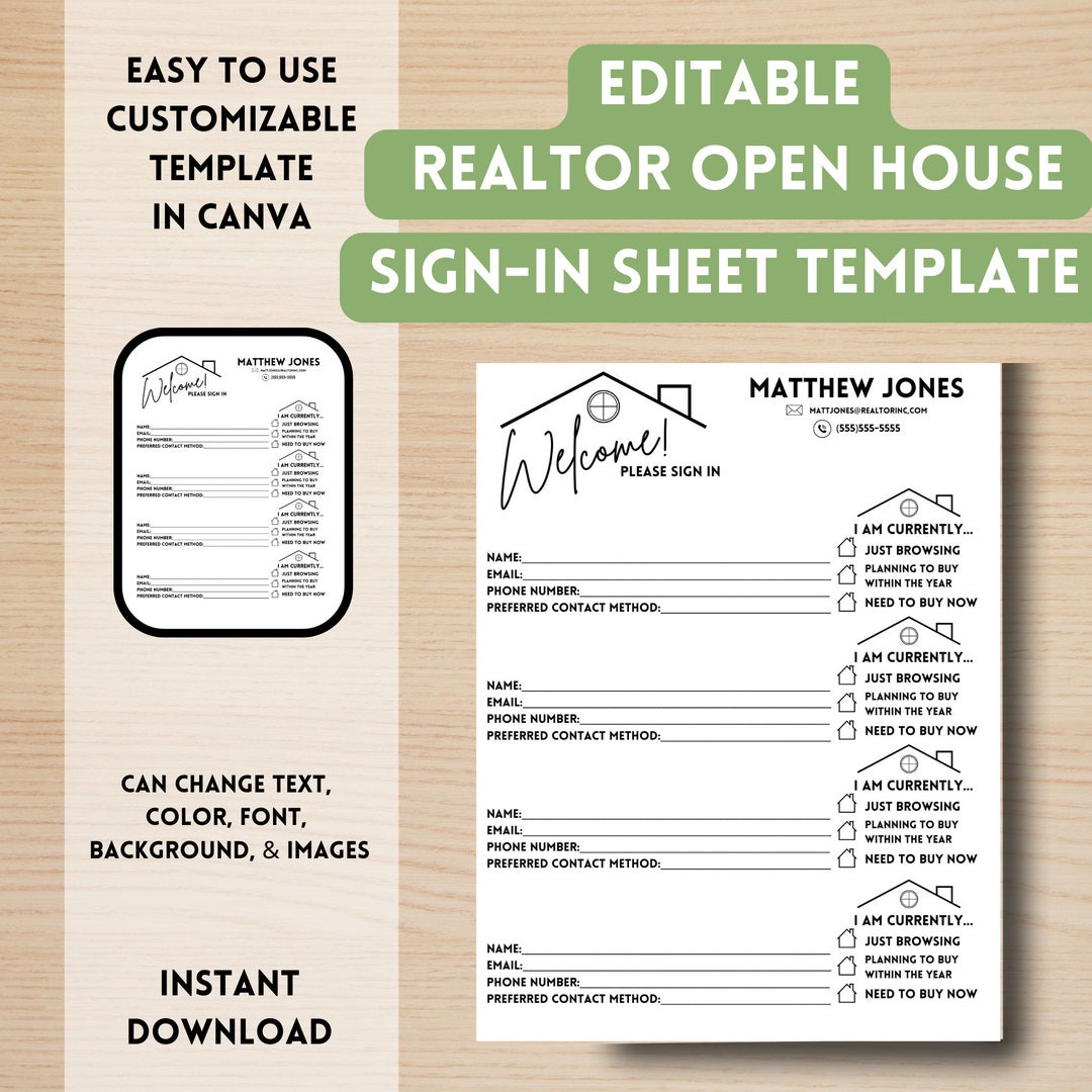 Editable Open House Sign-in Sheet Realtor Open House Open House Sign-in ...