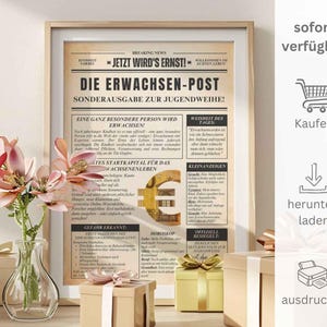 A humorous money gift for a youth initiation ceremony, featuring a newspaper-style poster! Instant download as PDF & JPG, perfect for boys and girls.