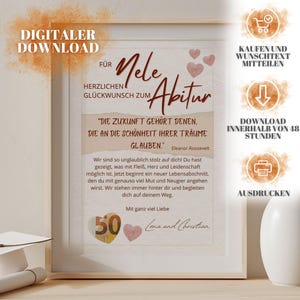 Money gift for graduation, personalized, PDF/JPG for download, gift idea with name and saying for graduation / Abitur / money gift for graduation