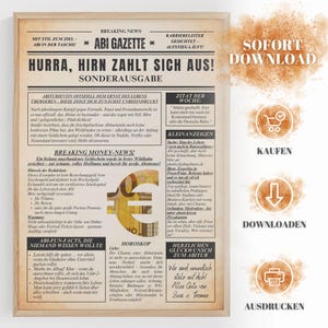 Geldgeschenk Abitur, Poster | Geldgeschenk zum Ausdrucken | Sofort-Download PDF & JPG Abitur Geldgeschenk | Poster als Zeitung | Abi-Zeitung